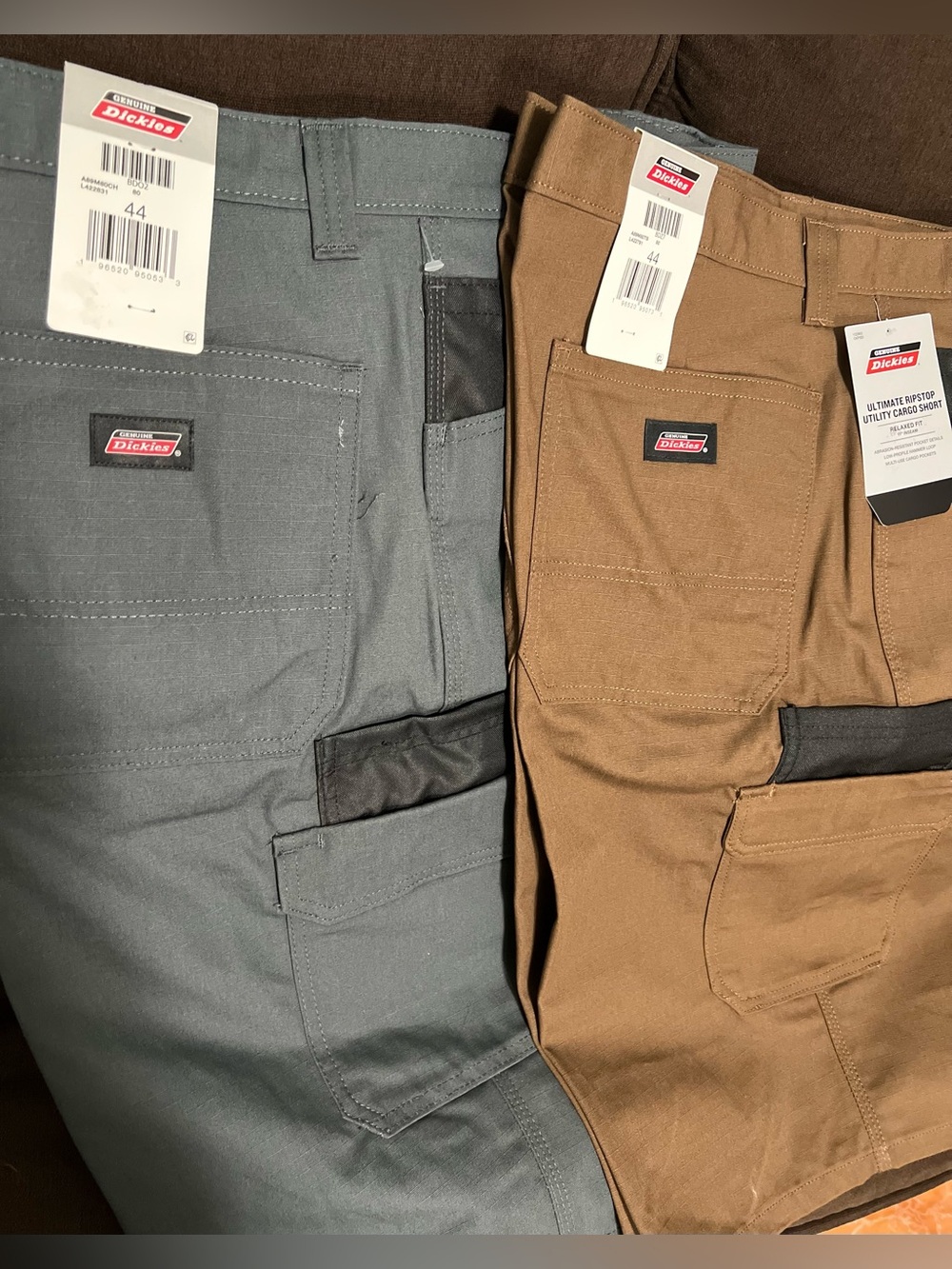 Two Dickies Cargo Shorts with Utility Pockets Ripstop shorts Brown Gray 44 x 11”